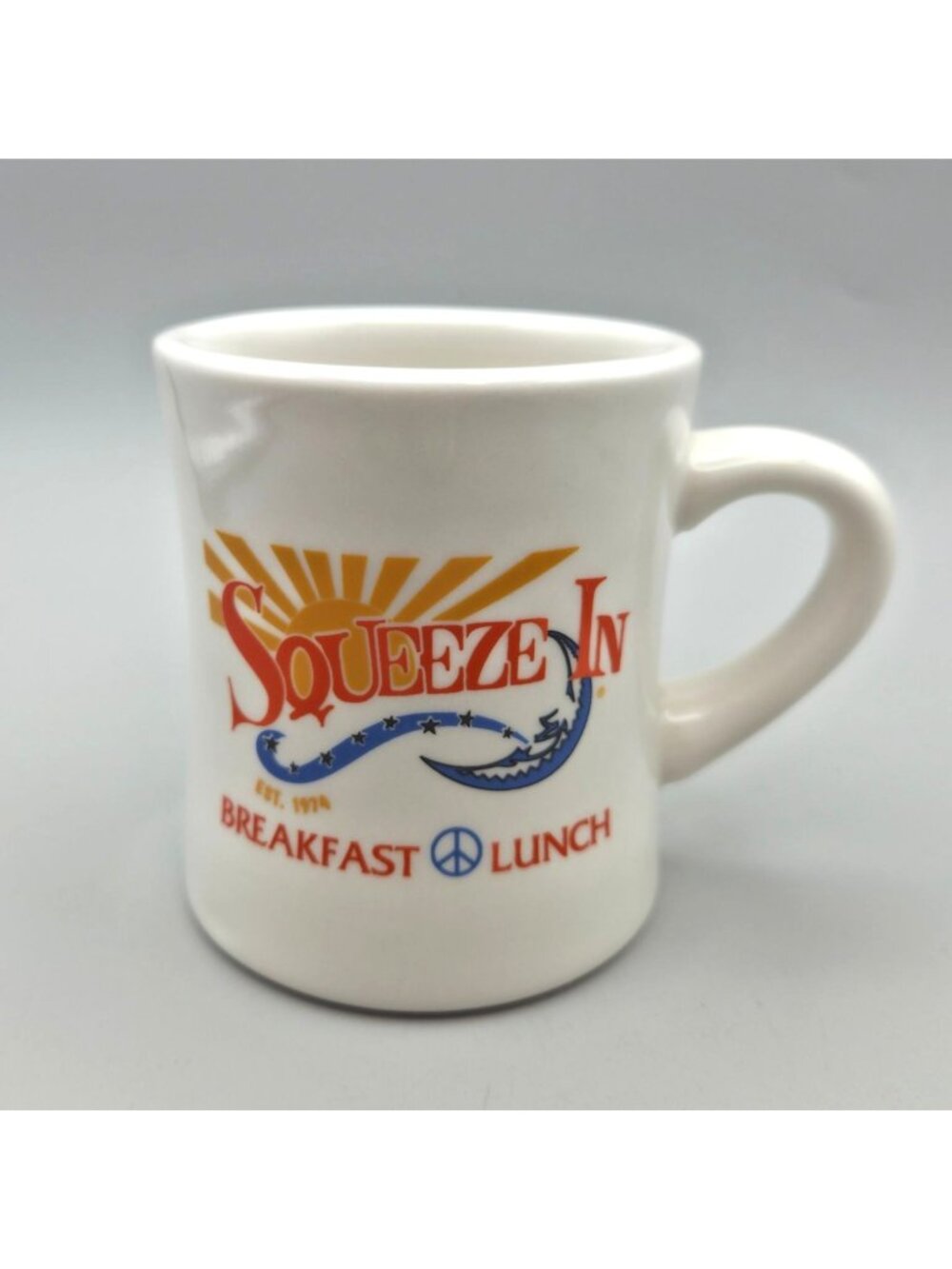 Squeeze In Breakfast Lunch Ceramic Diner Mug White 10oz Vintage M Ware China